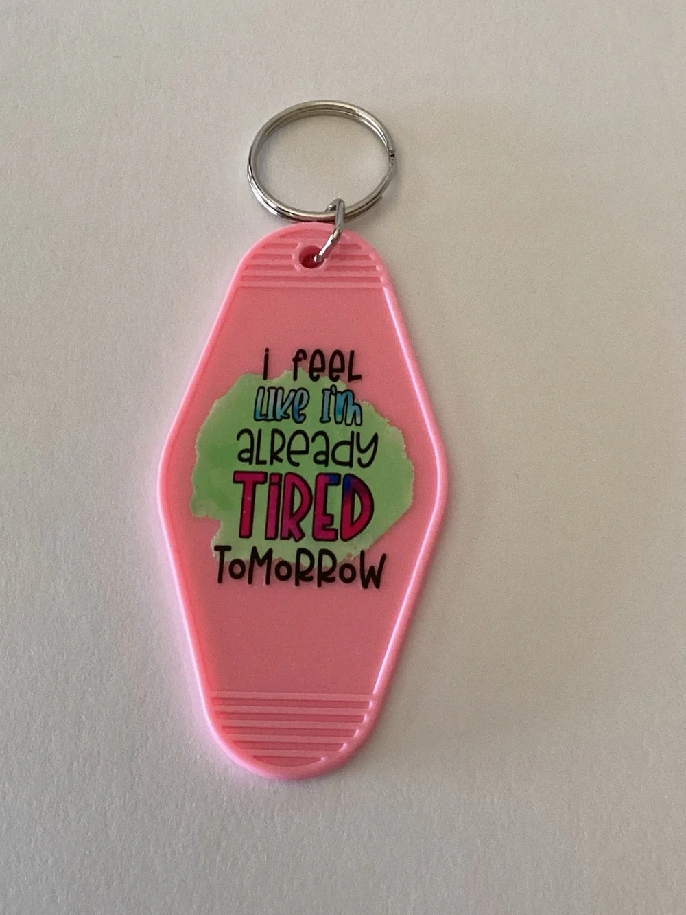 Bright Pink Novelty Keychain Tag with Playful Text